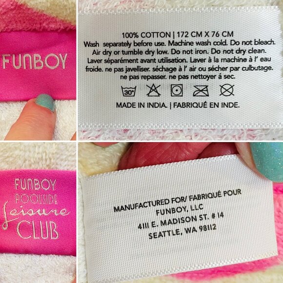 Funboy Poolside Leisure Club Beach Towel Cotton 68" x 30" Pink and White Waves - Picture 5 of 7